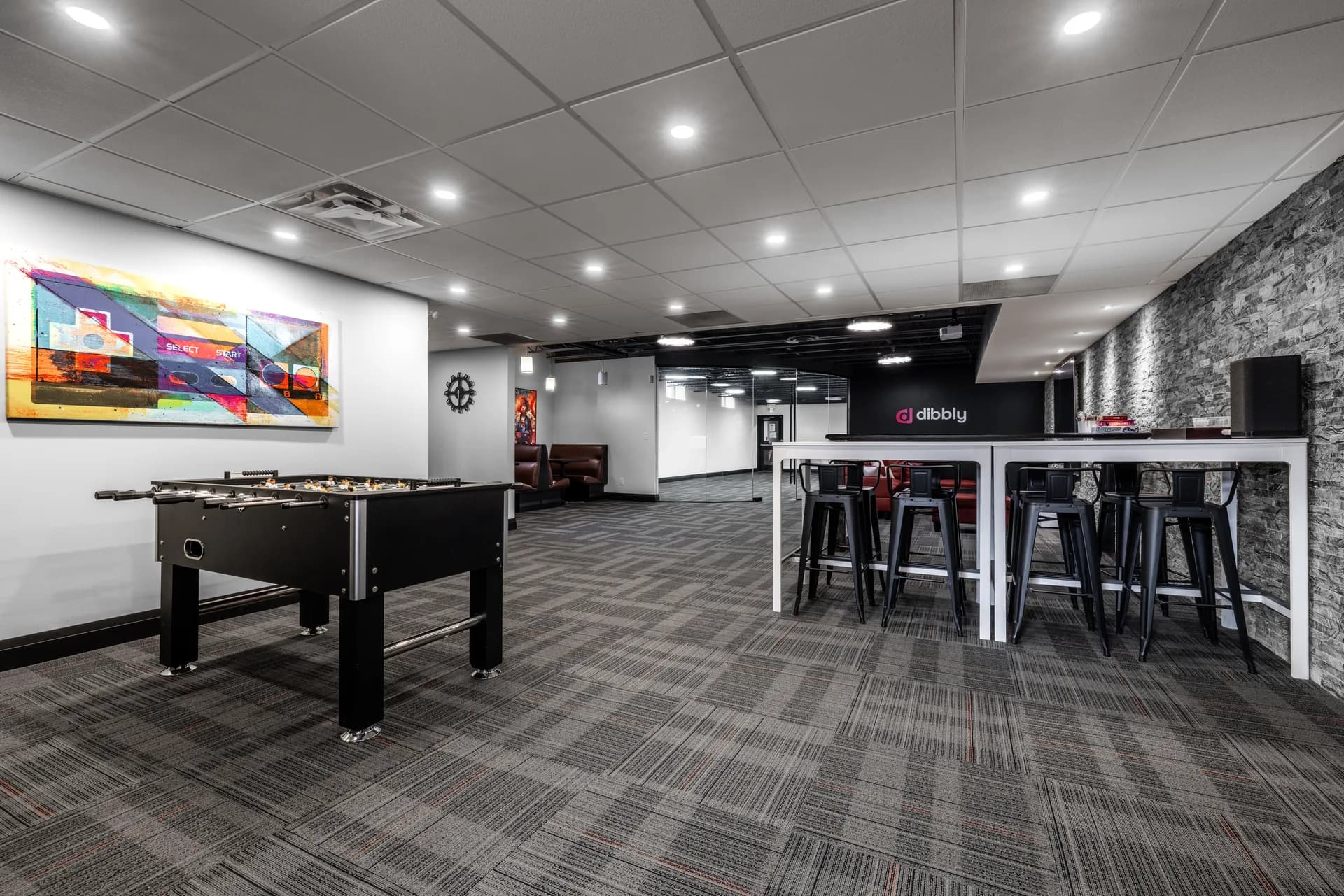 Lounge area with foosball table